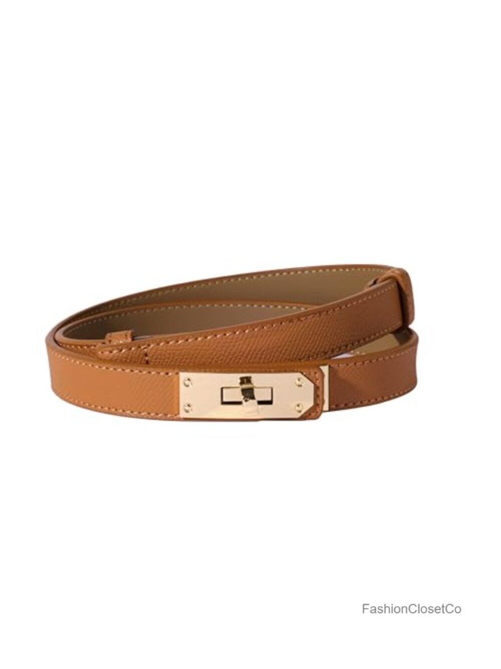 Ovekaut Women Skinny Leather Belt Solid Color Alloy Turn Lock Adjustable